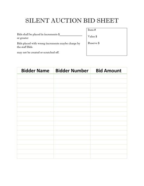 40 Silent Auction Bid Sheet Templates Word Excel Templatelab