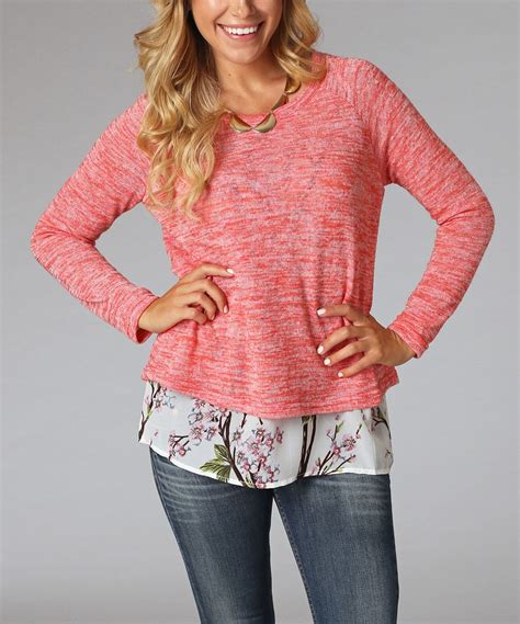 Pinkblush Coral Floral Overlay Sweater Zulily Sweaters Floral