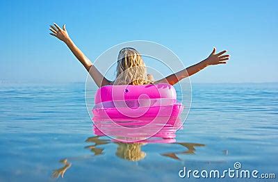 Blonde Woman With Inflatable Raft Stock Photo Image