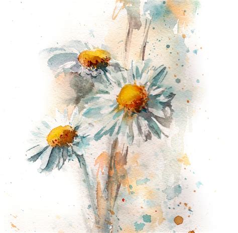 Daisy Flowers Painting Art Print Watercolor Daisies Floral Etsy