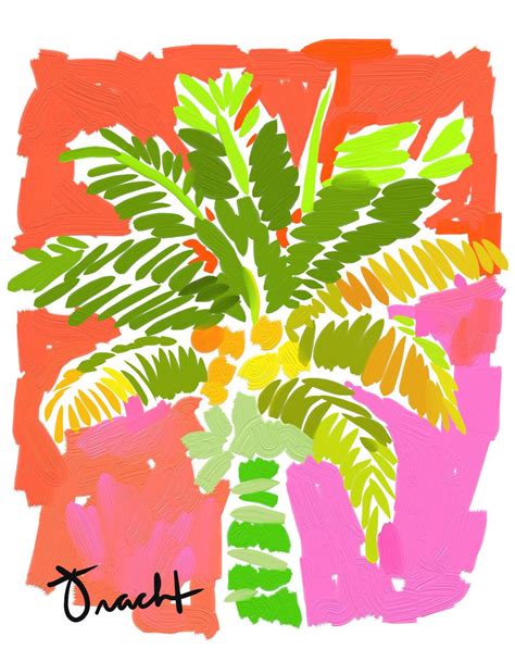 Art Print 11x14 Pink And Green Palm Tree By Artist Kelly Tracht Art