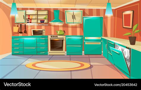 Cartoon Modern Kitchen Interior Background Vector Image