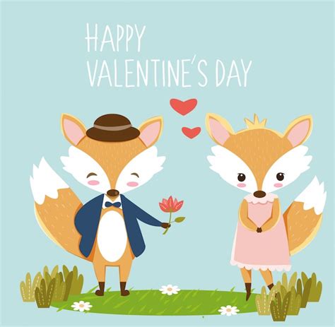 Premium Vector Romantic Fox For Valentines Card