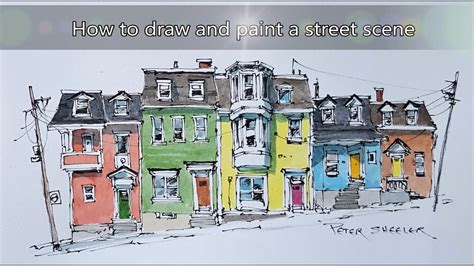 New Line And Wash Watercolor Tutorial Colorful Row Houses In St Johns