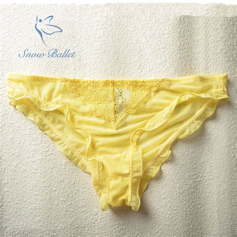 Buy New Arrival Yellow Lace Mesh Low Rise Brief Women Underwear Sexy Lingerie