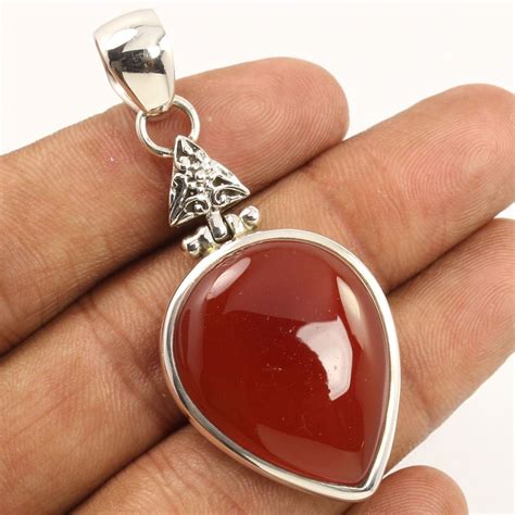 Natural Carnelian Gemstone Sterling Silver Jewelry Pendant For