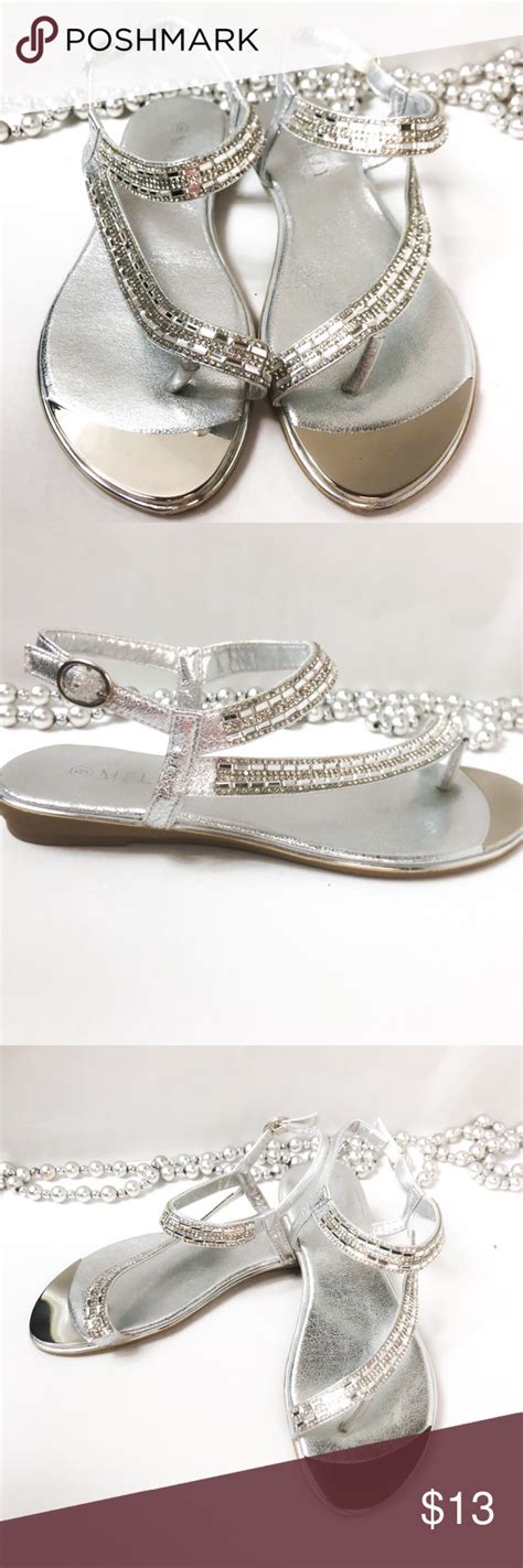 Melly Metallic Silver Jeweled Sandals Melly Metallic Silver Jeweled