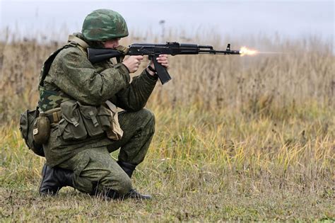 Russian Soldier Firing His Ak 74m 4th Guards Tank Division