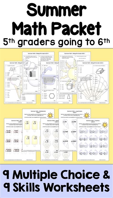 This summer math packet for 5th graders going to 6th grade has 18