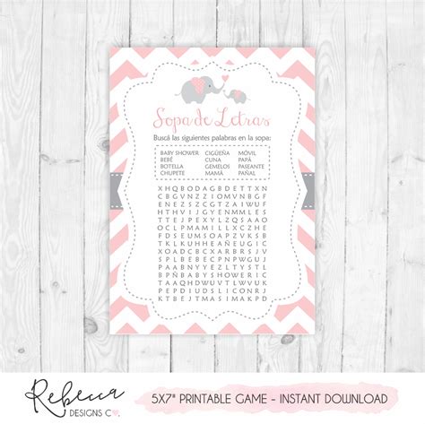 Wordsearch Game In Spanish Baby Shower In Spanish Español Juegos Baby