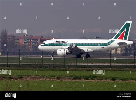 Italy Milan Linate Airport Alitalia Passenger Jet At Takeoff Stock