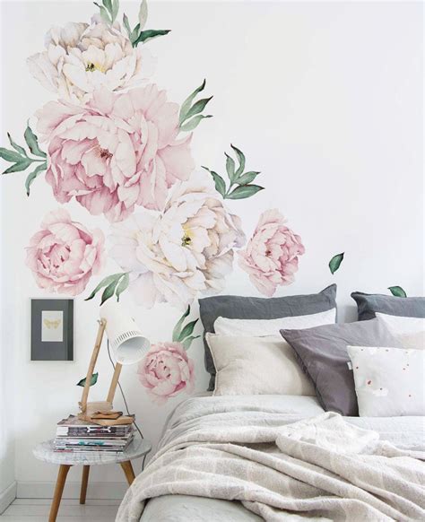 Peony Flowers Wall Sticker Vintage Watercolor Peony Wall Etsy