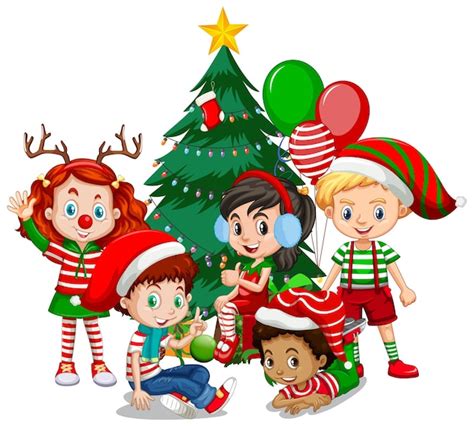 Premium Vector Children Wear Christmas Costume Cartoon Character With