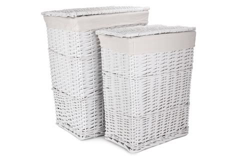 White Wicker Laundry Hamper Basket Set 2 Homeware