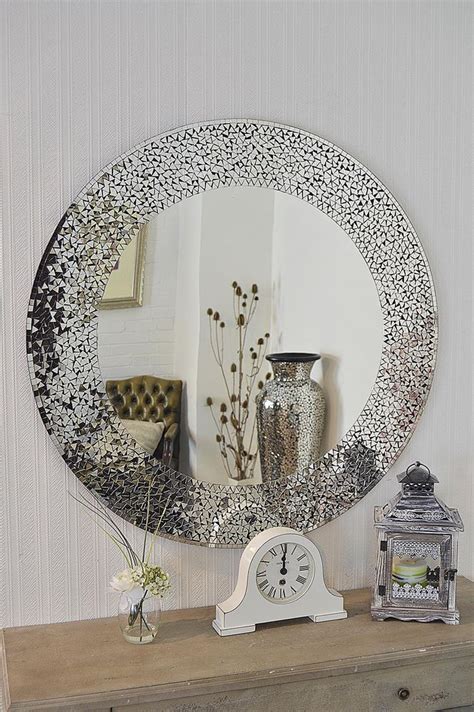 New Contemporary Design Large Round Mosaic Silver Wall Mirror 3ft3 100cm In Home Furniture