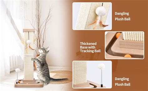 LIFLIX 67cm Cat Scratching Post Sisal Cat Scratcher With Interactive