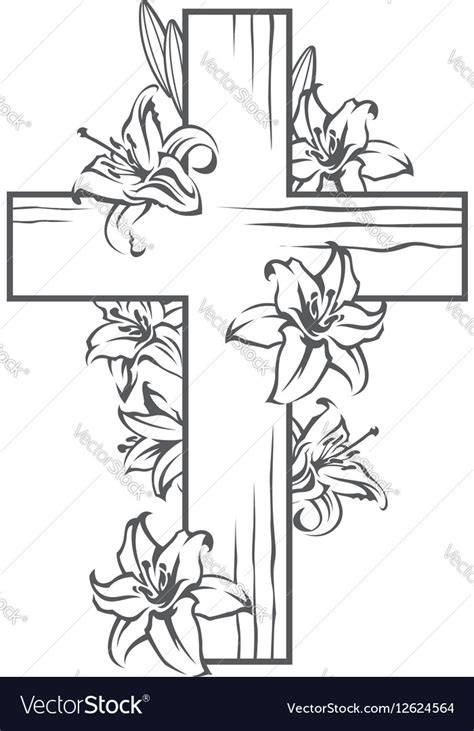 Cross With White Lilies Royalty Free Vector Image