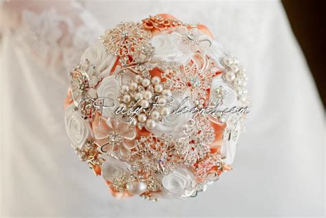 Coral Wedding Brooch Bouquet Pearl In Peach Heirloom Silver Coral