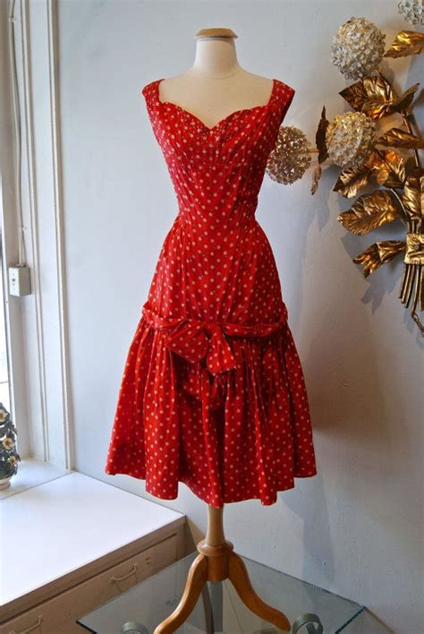 1950s Dress Vintage 50s Red Polka Dot Rhinestone Minnie Etsy ドレス