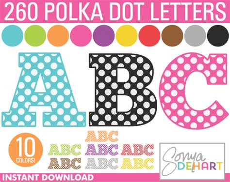 Clip Art Polka Dot Alphabet Bundle 260 Letters Luvly Polka Dot