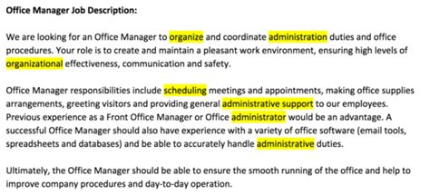 Other administration duties as agreed. Optimize your job description: keywords and SEO tips
