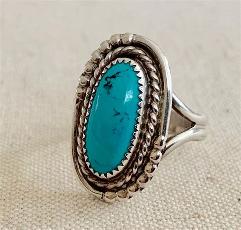 Navajo Turquoise Ring Sterling Silver Vintage Native American Twisted