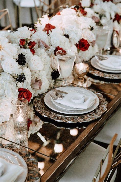 Winter Wedding Reception Tablescape Idea White Red