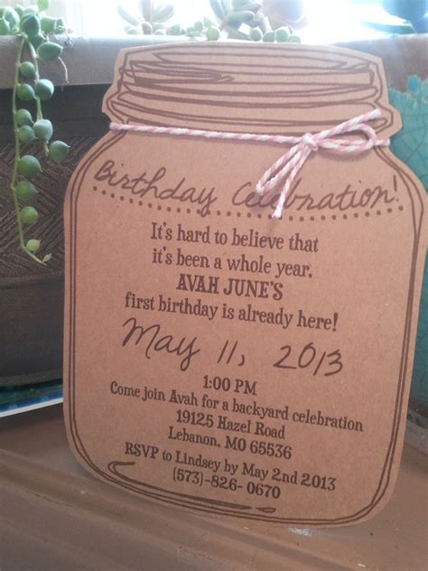 Mason Jar Birthday Party Invitation Mason Jar Birthday Birthday