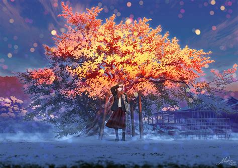 Wallpaper Anime Girls Snow Trees Original Characters Boots