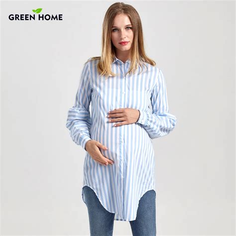 Green Home Maternity Long Blouse Pregnancy New Nursing Tops Soft
