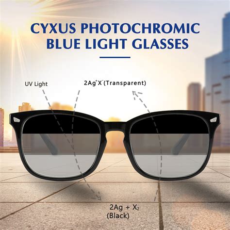 Cyxus Photochromic Anti Blue Light Square Glasses Changeable Transition