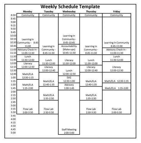 Printable High School Block Schedule Template Example College Schedule