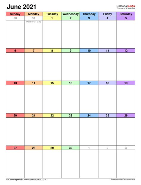 Free download monthly 2021 calendar templates. June 2021 Calendar Editable Template | Printable March