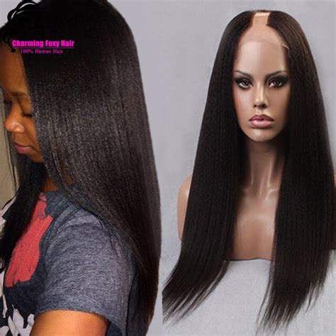 Light Yaki Straight Human Hair Brazilian Virgin U Part Wig For Black