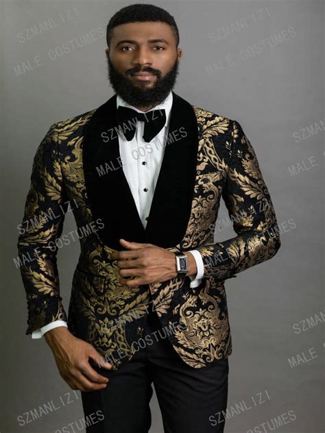 The pants suit gives a woman versatility, flexibility and sleek good looks. 2020 Elegant Brand Black Gold Floral Men Suits With Pants Groom Suit Smoking Tuxedo Jacket ...