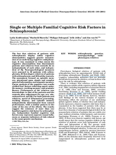 Pdf Single Or Multiple Familial Cognitive Risk Factors In Schizophrenia Philippe Delespaul