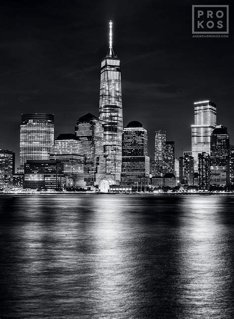 Lower Manhattan Skyline And World Trade Center At Night Black And White