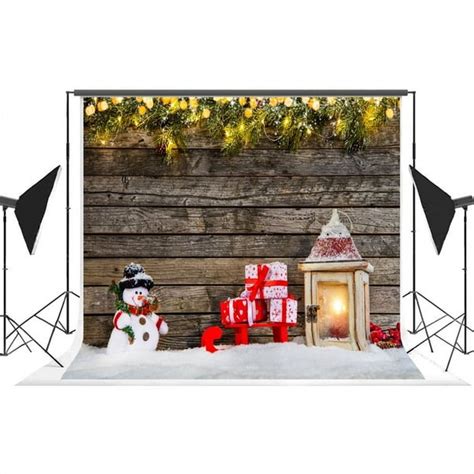 Mohome 7x5ft Christmas Wood Wall Photo Backdrops Cute Snowman Golden