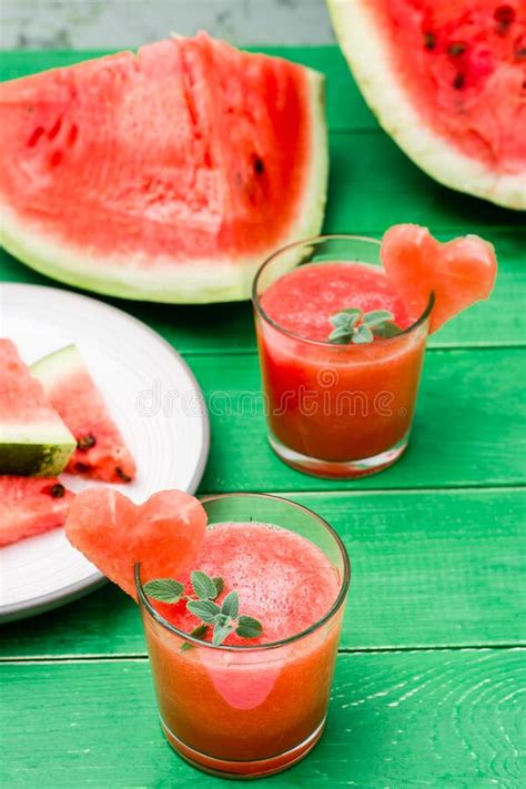 Fresh Watermelon Blended Drink With Mint Leaves And A Heart Of