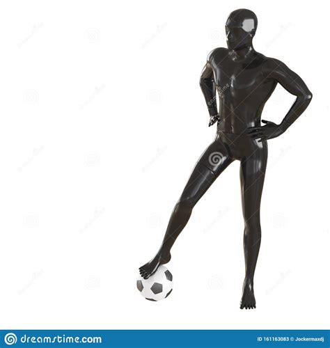 A Mannequin Black Soccer Player Holds His Hands On His Belt And His