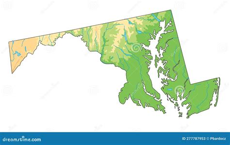 Detailed Maryland Physical Map Stock Vector Illustration Of Line