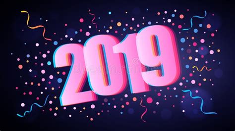 Happy New Year 2019 Overlapping Numbers With Colorful Round Confetti