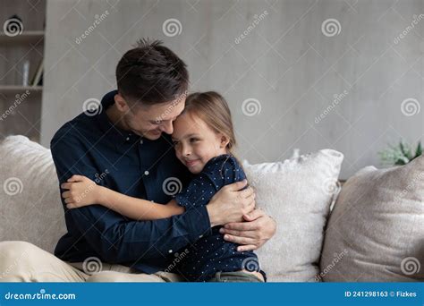 Happy Father Embracing Sweet Beloved Daughter Kid Stock Image Image