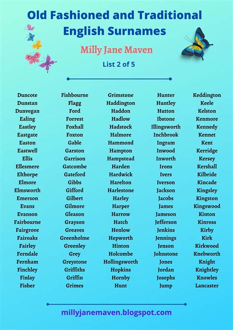 old fashioned and traditional english surnames list 2 of 5 english surnames fantasy names
