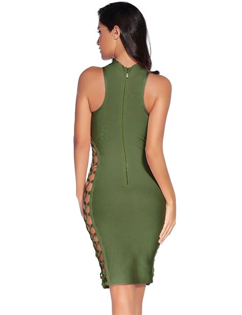 meilun womens rayon lace up contour bodycon bandage dress green l