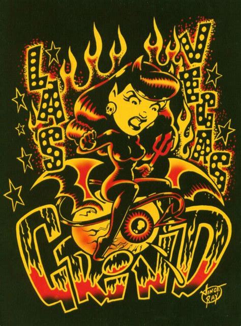 vince ray grind poster illustration rockabilly pinup riding flying eyeball rockabilly artwork
