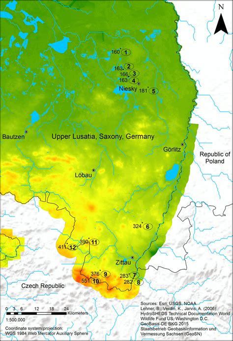 Geographic Map Of Upper Lusatia Showing The Local Positions Of 12