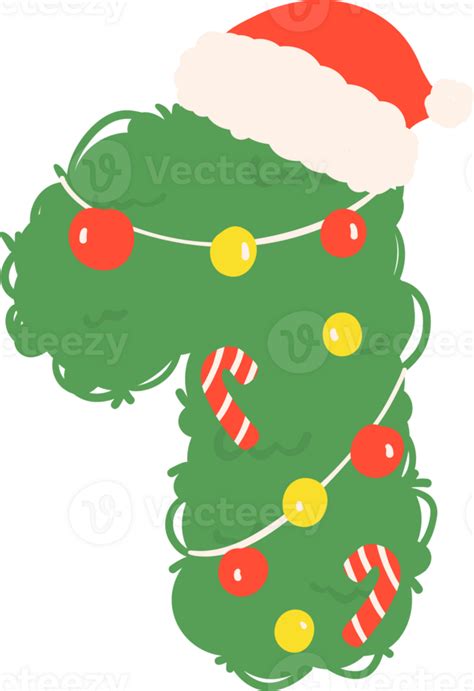 Christmas Number 1 Cute Decorated Wreath Number With Santa Hat