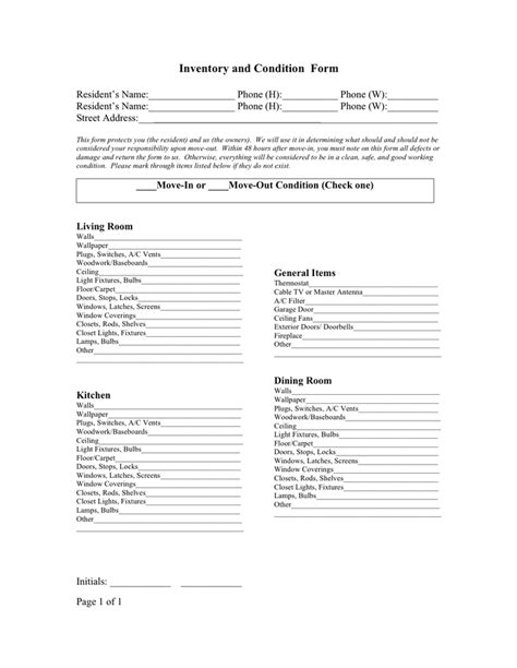 Residential Inventory And Condition Form Fillable Printable Forms