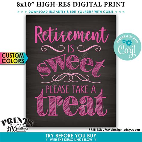 Retirement Party Sign Retirement Is Sweet Please Take A Treat Sign